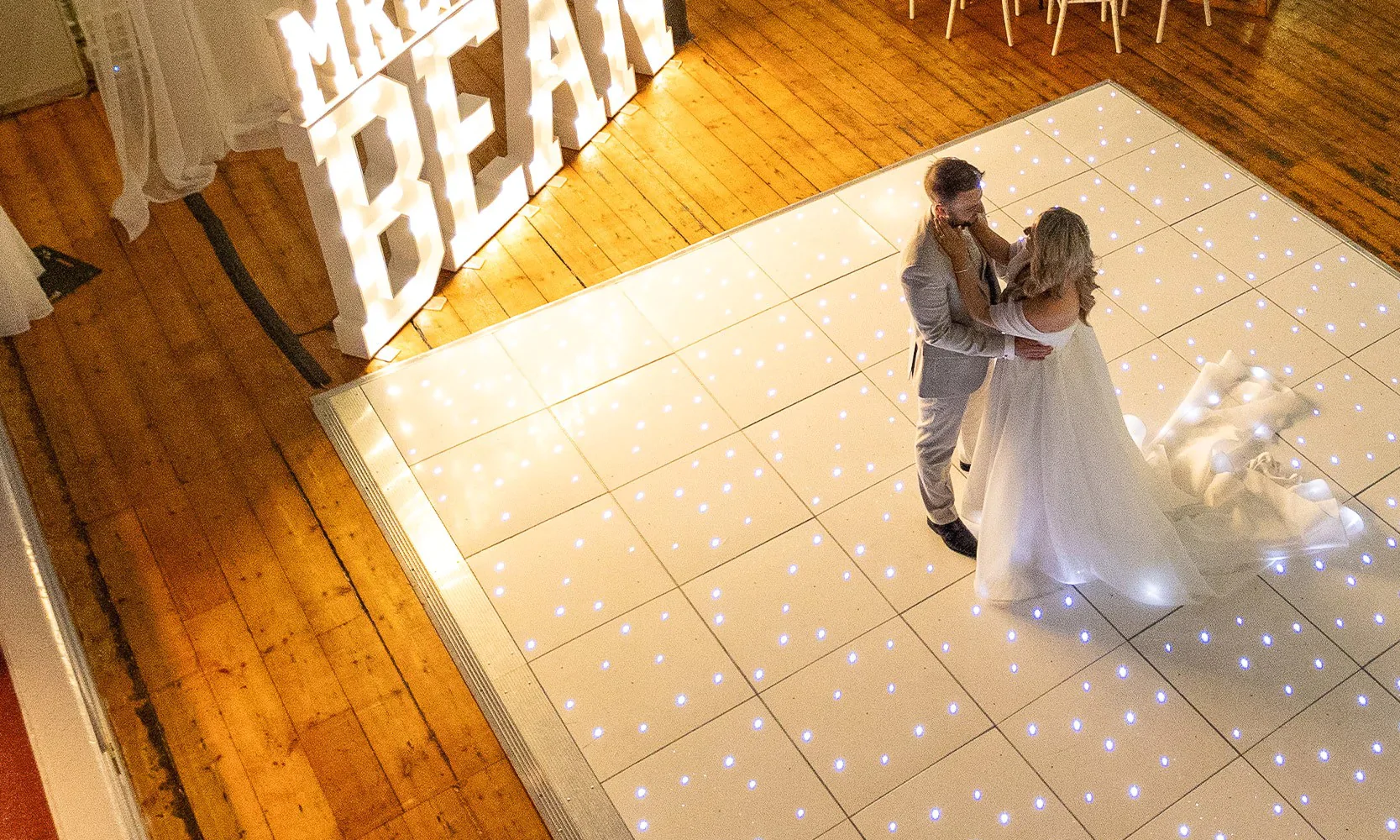 White LED Dance Floor for hire from Elizabeth James Events