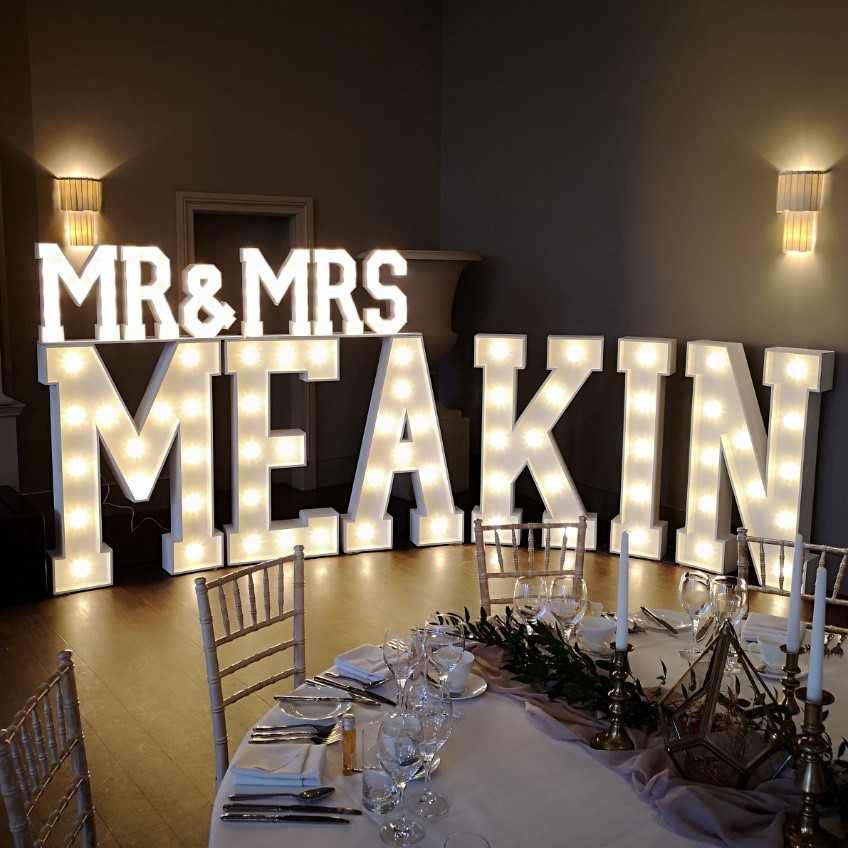 Wedding Decor Light Up Letters for Weddings at Stubton Hall