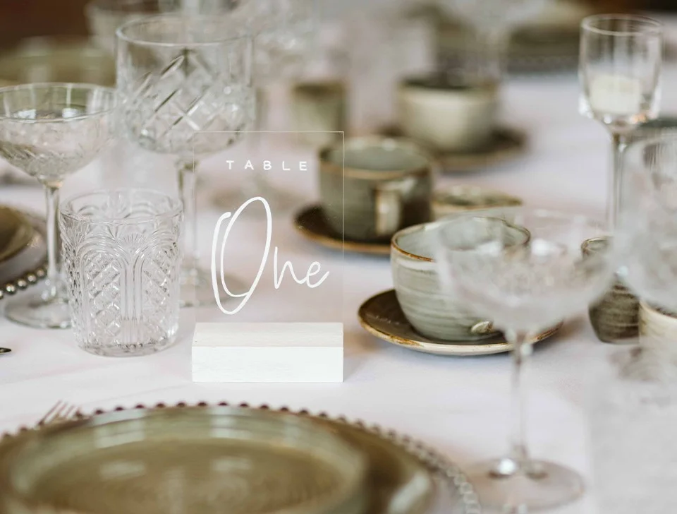 Luxury Wedding Decor For Hire - Clear Acrylic Table Numbers