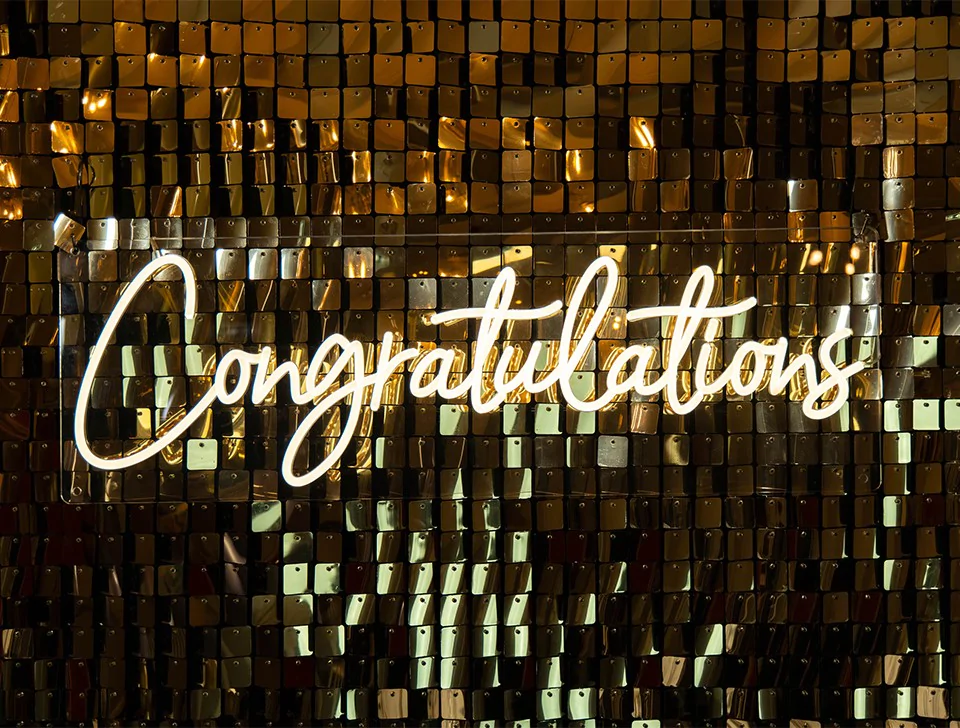 Hire Premium School & College Prom Decor - 'Congratulations' Neon Sign