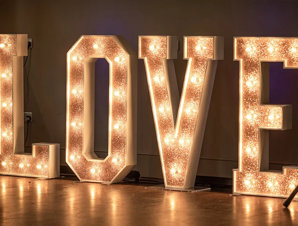 Luxury Wedding Decor For Hire - Copper Glitter 'LOVE' Letters