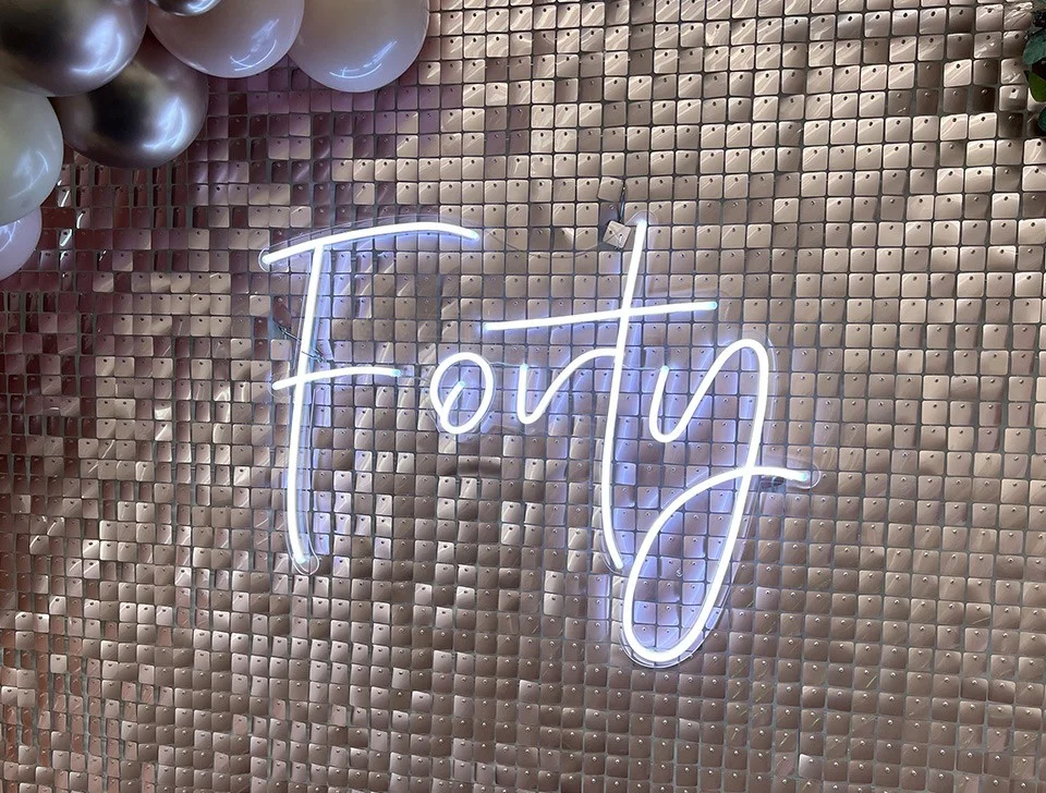 Winchester Party Styling & Decor Hire - 'Forty' White Neon Sign