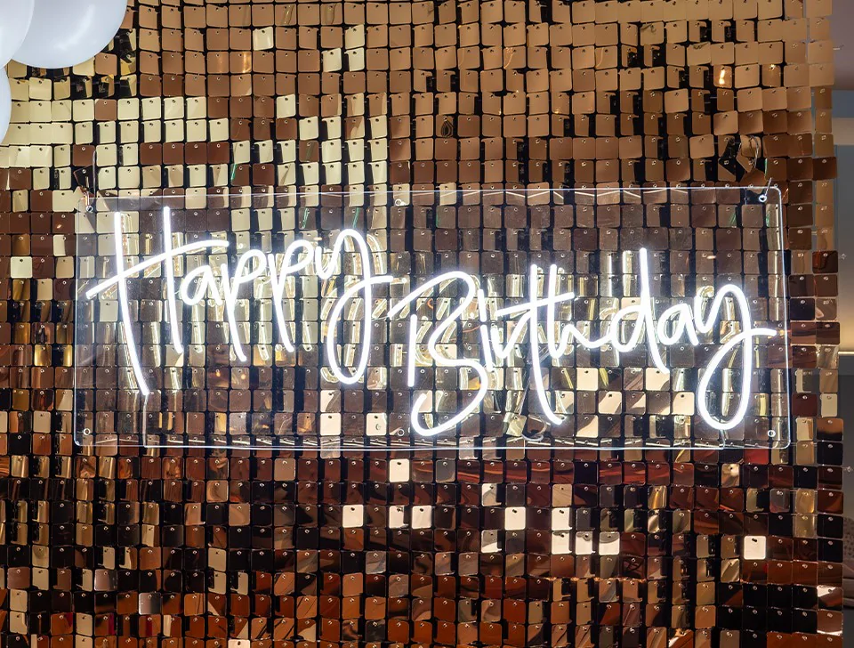 Decor Options For Grittenham Barn - 'Happy Birthday' Neon Sign