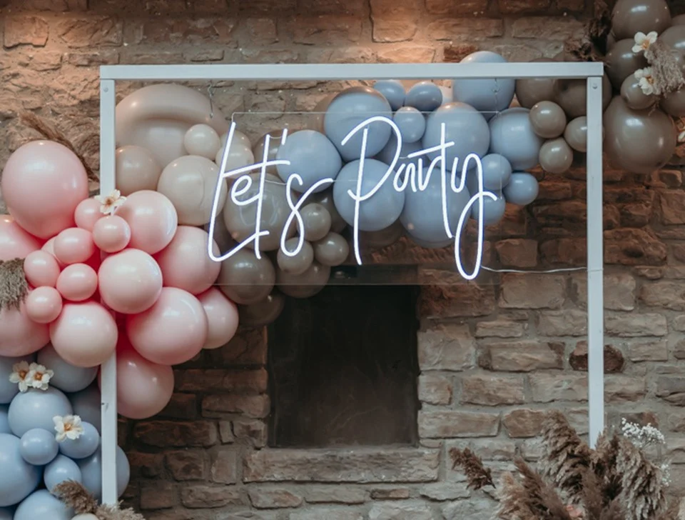 Calne Christmas Party Styling & Decor Hire - 'Let's Party' Neon Sign