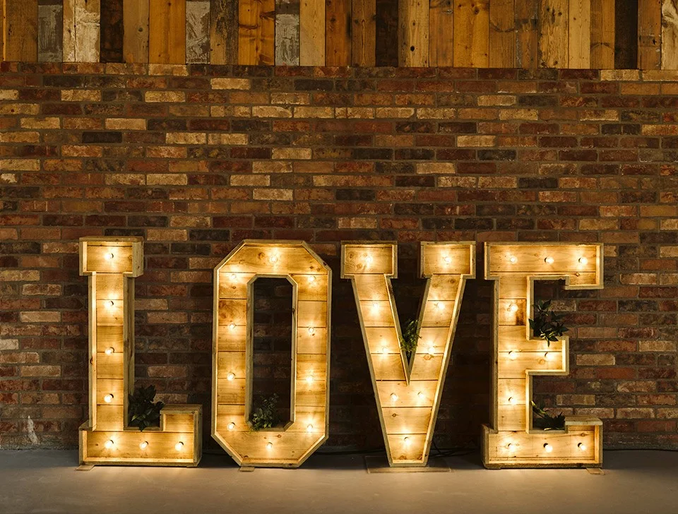 Hedge End Anniversary Party Styling & Decor Hire - Reclaimed Light-Up 'LOVE' Letters