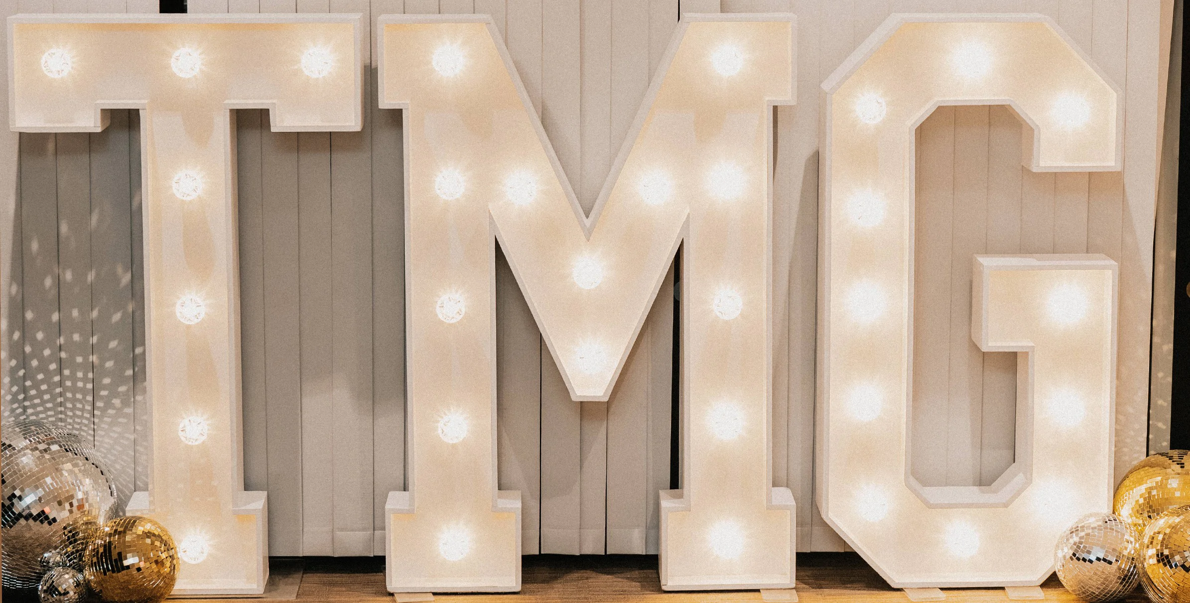 White Corporate Branding Light-Up Letters for hire from Elizabeth James Events