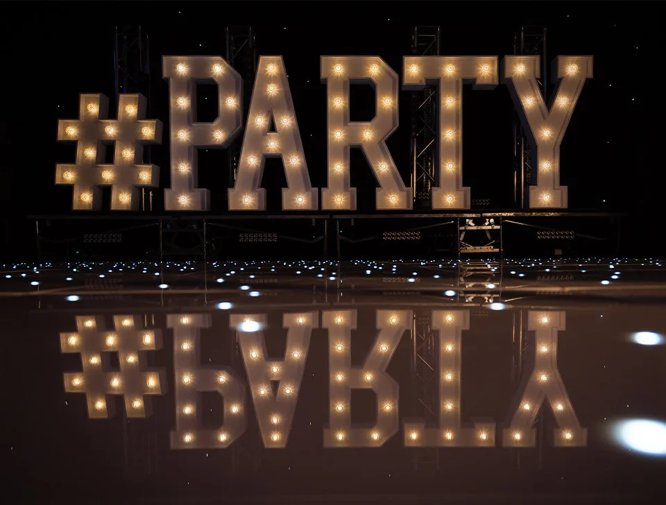 Premium Anniversary Party Decor For Hire - White Light-Up Hashtag
