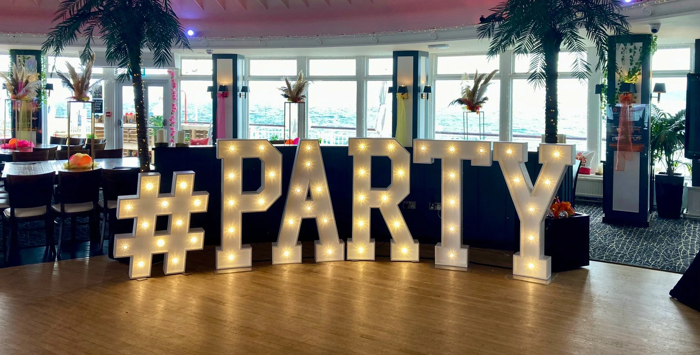 White Light-Up Hashtag for hire from Elizabeth James Events