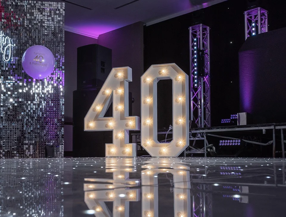 Reading Christmas Party Styling & Decor Hire - White Light-Up Numbers