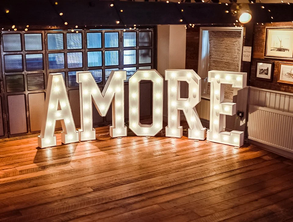 Luxury Wedding Decor For Hire - White Light-Up Wedding Words