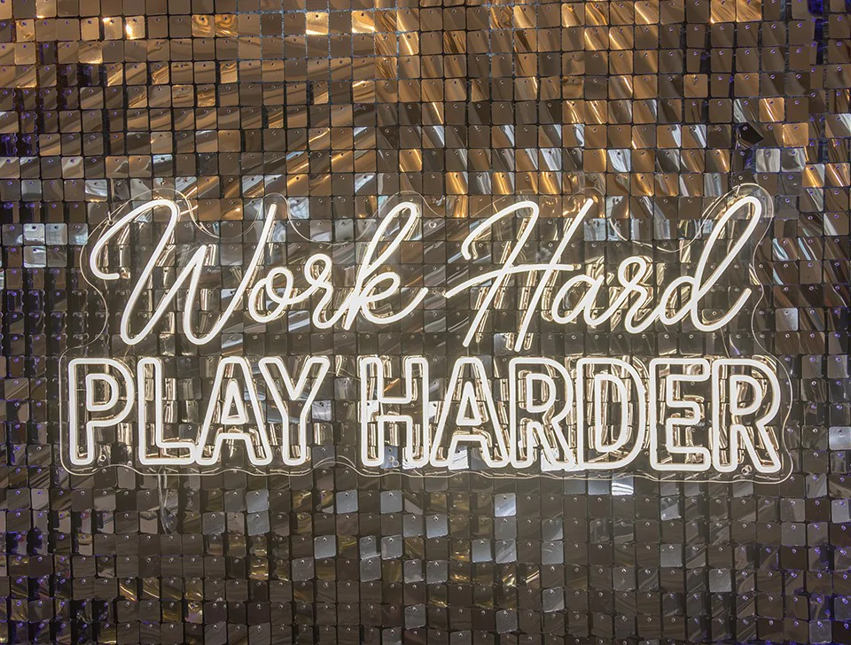 Trending Event Decor - 'Work Hard Play Harder' Neon Sign
